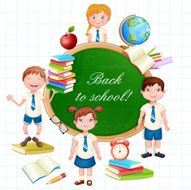 Back to school illustration with happy pupils N3