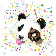 Funny Panda Bear with watercolor splash textured background N2