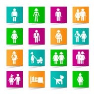 Set of Universal Family Icons on Square Colored Buttons N2