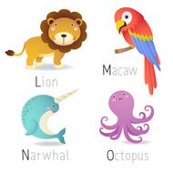 Alphabet with animals from L to O Set 2