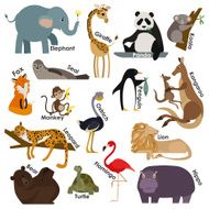 Set of zoo cartoon animals Flat style design icons set