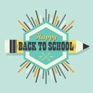 Happy Back To School colorful sun burst and pencil icon