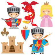 Medieval knight princess and dragon vector illustration N2