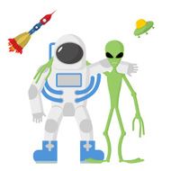 Astronaut and alien friends on a white background Vector illust