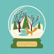 Merry christmas glass ball with fox in the forest Celebratory