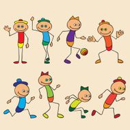 Little toy men play run jump