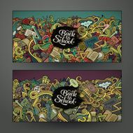 Vector design banner templates set with doodles school