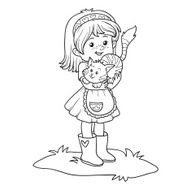 Coloring book (little girl with cute cat)