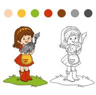 Coloring book (little girl with cute cat) N2