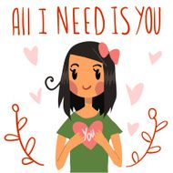 Romantic cute All I need is you postcard N2