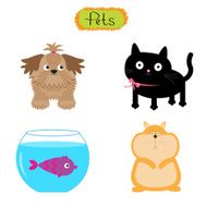 Vector pets isolated Cat dog fish hamster Flat