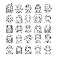 set of hand drawn doodle avatars vector illustration