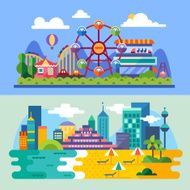 Summer city beach amusement park landscapes