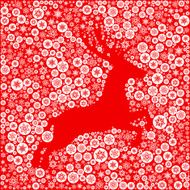 Reindeer on Red Snowflake Background