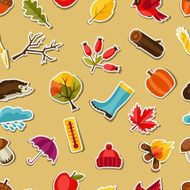Seamless pattern with autumn sticker icons and objects N4