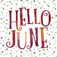 Hello June in colorful watercolor dots