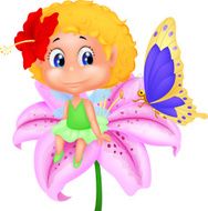 Baby fairy elf cartoon sitting on flower