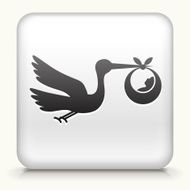 Square Button with Stork &amp; Newborn