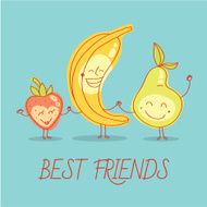 Healthy food for children Strawberry banana and pear Blue background