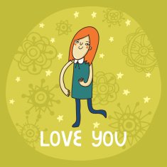 Cute cartoon card with girl and i love you text N3