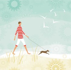 Man walking his dog on the beach