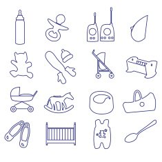 equipment for baby outline icons set ps10