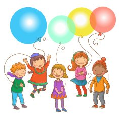 Five Happy Children with Balloons