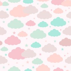 Childish seamless background with clouds and stars