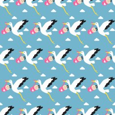 Stork carrying child pattern background