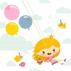 little girl Princess birthday party invitation illustration cute