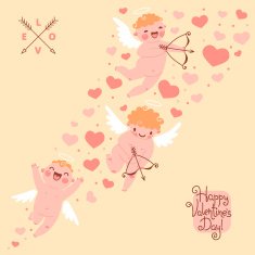Valentines Day romantic background with cute angels