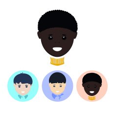 Set icons with european boy asian boy african american boy N3