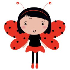 Beautiful Ladybug girl with red dotted wings isolated on white