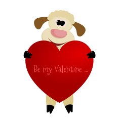 Cute lamb with a heart on white background Valentine's Day