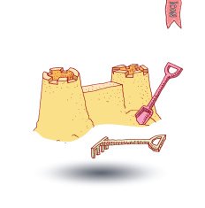 Sand castle on beach - vector illustration