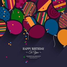 Vector colorful birthday card with paper balloons and wishes N6