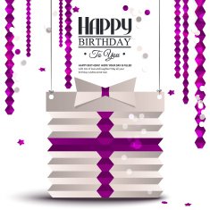 Birthday card with gift box in the style of flat N2