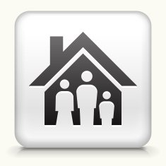 Square Button with Family House