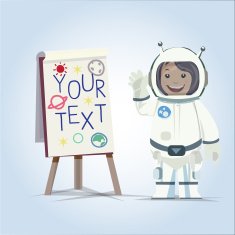 lady astronaut presenting something on board - vector illustration N2