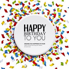 Vector birthday card with confetti and wishes text
