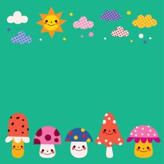 mushrooms clouds sun nature background illustration