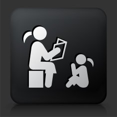 Black Square Button with Reading to Children Icon