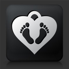 Black Square Button with Baby Feet Tag