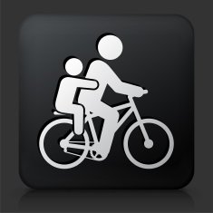 Black Square Button with Biking Family