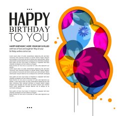 Vector birthday card with color balloons flowers and text N2