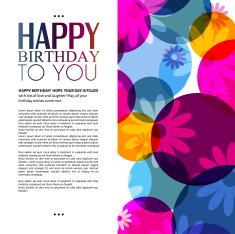 Vector birthday card with flowers on colorful background N3