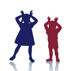Silhouette of little boy and girl playing together N2