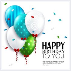 Vector birthday card with balloons and confetti N2