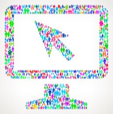 Desktop with Cursor on vector family pattern Background