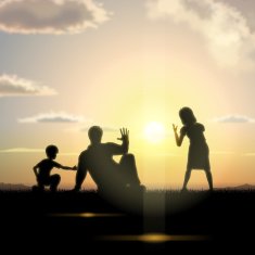 Father's Day background Father and children in the sunset N7